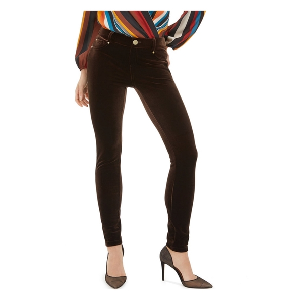 INC International Concepts Women's Velvet Pull on Skinny Pants Green Size 6